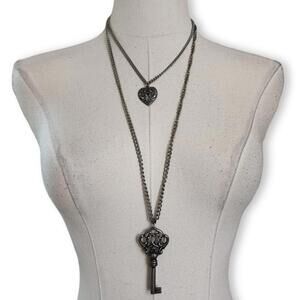 SOLD- Antiqued Silver Heart and Key Necklace